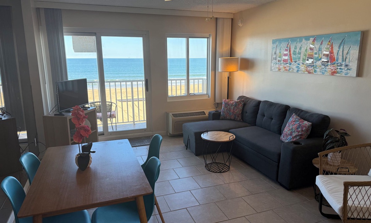 Dam Neck Apartment | Dolphin Beach condo with indoor pool, ocean views, steps to the beach