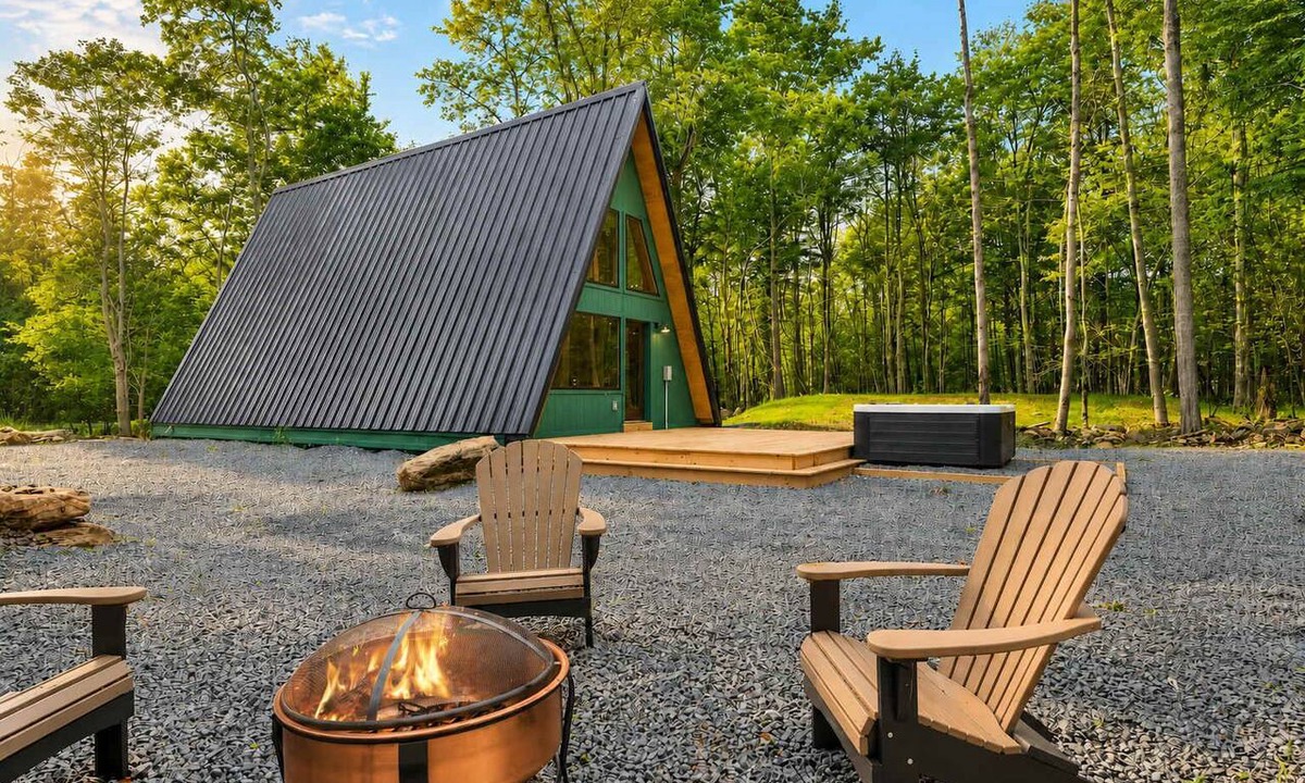 Gouldsboro Cabin | Modern New A-Frame Cabin | Hot Tub | Big Bass Lake