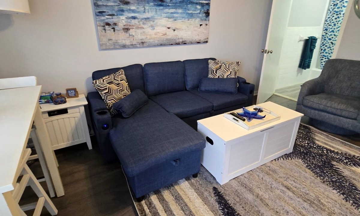Wildwood Crest Condo | New listing- Ocean View Condo - Fireplace- ocean view from sofa. Sleeps 6