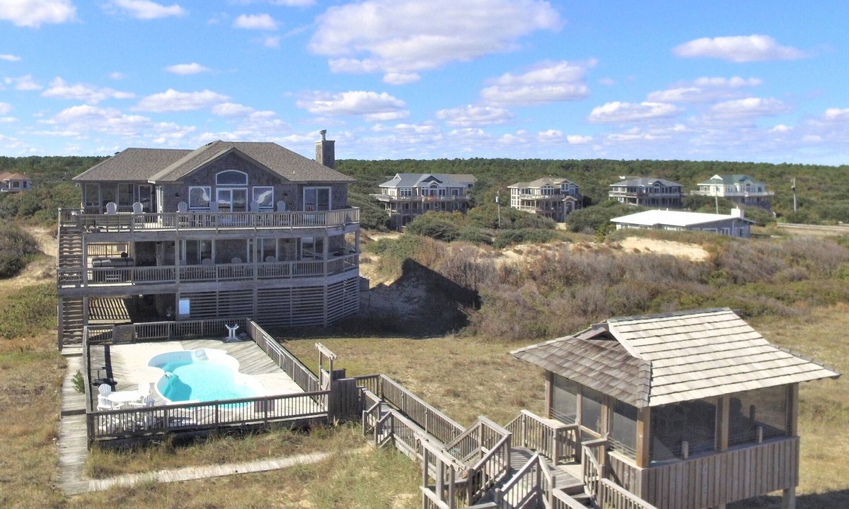 Carova Beach House | Oceanfront, Pool & Hot Tub, Dune Gazebo, Wild Horse Fence steps away 4x4 Bch