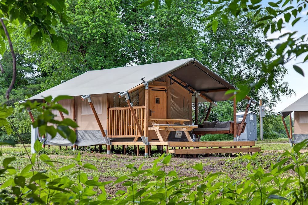 New River RV Rental | Riverfront Safari Tent with Scenic Views and Deck in Blacksburg, Virginia