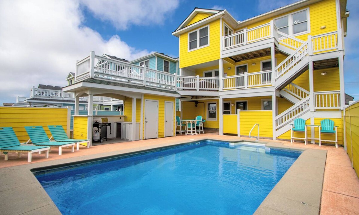 Nags Head House | Semi-Oceanfront Home with a Large Pool Area, Cabana, and Rec Room by Sun Realty