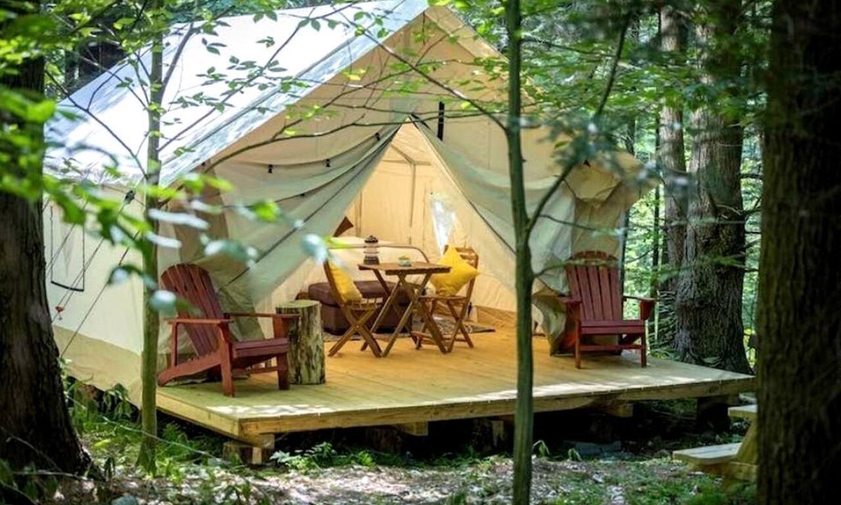 Broadalbin RV Rental | Spacious Group Glamping Site with Safari Tents, BBQ Gazebo, Fire Pits, Forest Trails in Broadalbin, New York