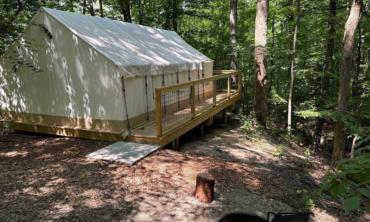 Cuyahoga Falls RV Rental | Valley Overlook, Peninsula, Ohio - Glamping Tent with Outdoor Deck, S2