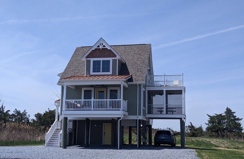 Slaughter Beach House | Beautiful elevated new beach house-1 minute drive to the beach!