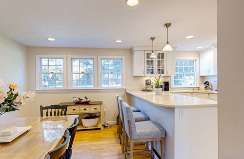 Dennis House | Elegant home steps from Flax Pond with great yard & 3 patios, near beaches