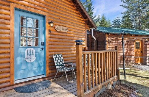 Martin City Cabin | Escape to 'Take a Hike,' a chic 250sqft cabin. Newly remodeled with a modern kitchenette, sleek bath, and curated design. The perfect minimalist sanctuary for solo explorers or couples. Fresh, stylish, and ready for your next adventure!"