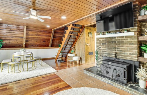 Ruby House | Hot Tub, Fire Pit & Patio: A-Frame Stafford Cabin