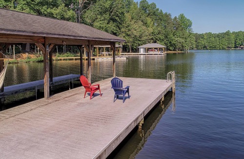 Lakeside Woods House | Lakefront home with boat dock, private firepit & game room - dog-friendly