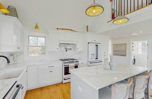 Campground Landing House | Newly built, bayview house steps from the beach with spacious deck, W/D & grill