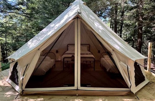 Broadalbin RV Rental | Spacious Group Glamping Site with Safari Tents, BBQ Gazebo, Fire Pits, Forest Trails in Broadalbin, New York