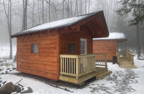 Sand Lake Cabin | Taborton Harvest Boulder Pines Cabin in the woods