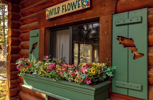 Bigfork Cabin | Wildflower Log Cabin with firepit & mountain views