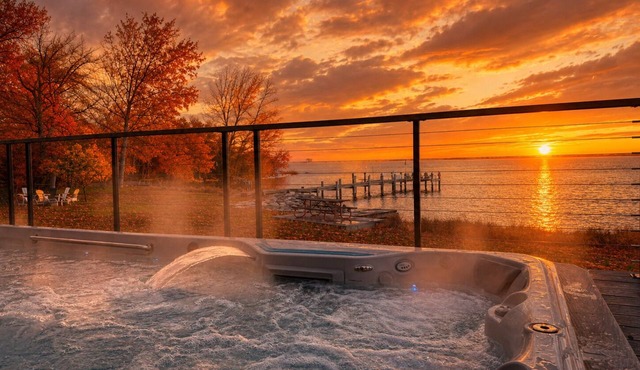 Luxury Waterfront Escape with Swim Spa, Sauna, Game Room, Beach Access, Fire Pit