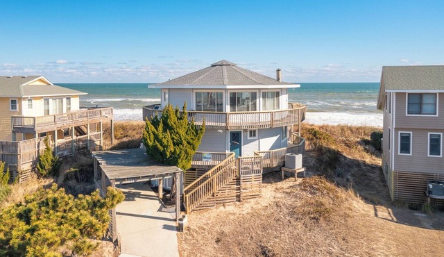 Panoramic ocean views abound at this oceanfront Duck home by Sun Realty